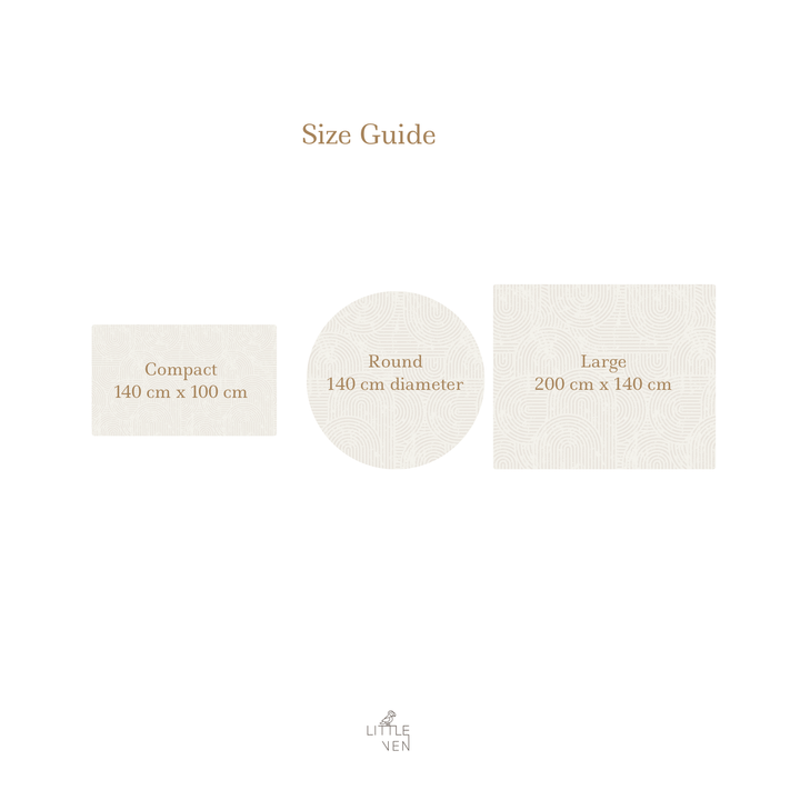 Alle størrelser af Little Ven legetæpper – stor, kompakt og rund skumgulv legemåtte i smukt skandinavisk design.